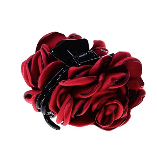 Moda tela rosa flor grande pelo pinza pinza clip accesorios regalo 4 colores - vino