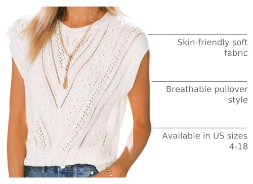 Image of Langwyqu Womens Cap Sleeve Tops Summer Crew Neck Shirt Lightweight Crochet Knit Sweater