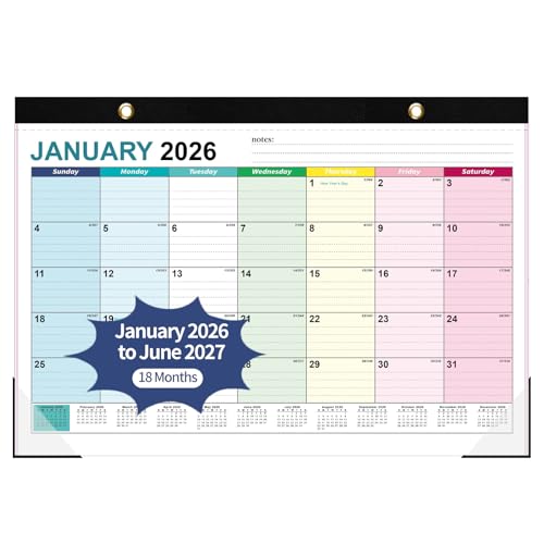 Desk Calendar 2026, 18 Months Runs from January 2026 to