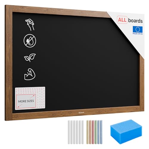 ALLboards Tableau à Craie Noir avec Cadre en Bois Laqué 90x60cm, Ardoise Restaurant