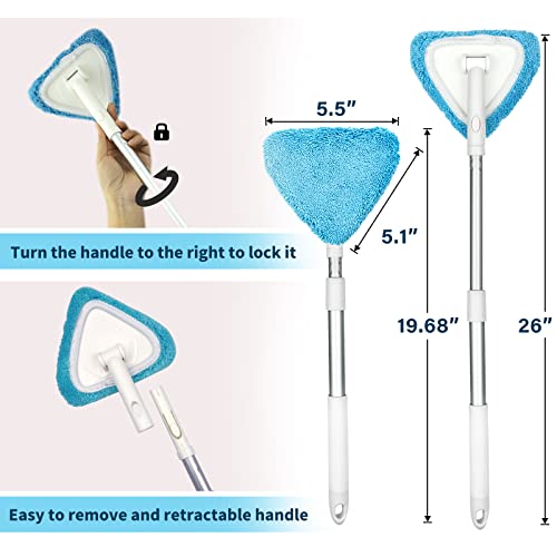 Bitope Windshield Cleaning Tool, Car Window Cleaning Windshield Cleaner With Extendable Long Handle And 3Pcs Washable Reusable Microfiber Pads, Car,Office, Auto Inside Glass Wiper Kit #TOP1
