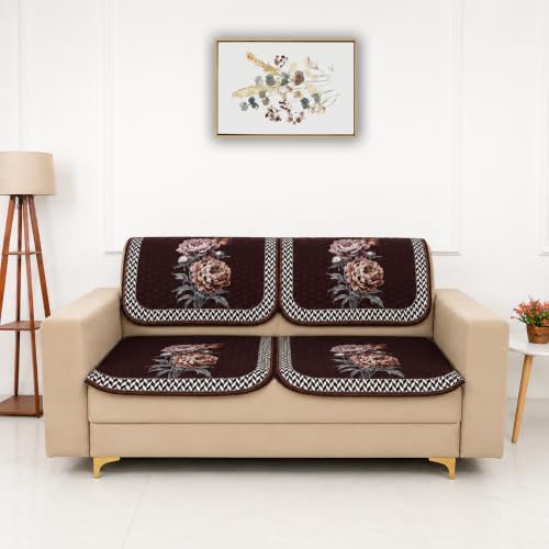 Image of Homerz 'Brooklyn Series' Premium Sofa Cover | Quilted Floral Design | Non-Slip Washable Sofa Protector | Soft Anti Slip Fabric (Ny Brown, 2 Seater, Seat Cover with Backrest)