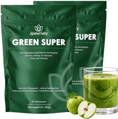 2Pack Grüne Entgiftungspulver–400g Superfood, Greens Pulver Helfer mit Matcha, Spirulina, Weizengras & Heidelbeeren, Rich in Macronutrients & Fiber, Vegan für Smoothies & Shakes