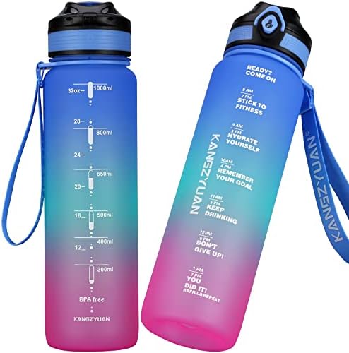 Motivational Water Bottle with Time Marker,32oz Infuser Water Bottle ,Tritan Material BPA-Free, Ensure You Drink Enough Water for Fitness, Gym, Camping, Outdoor Sports (Gradient purple 32oz/1000ml)