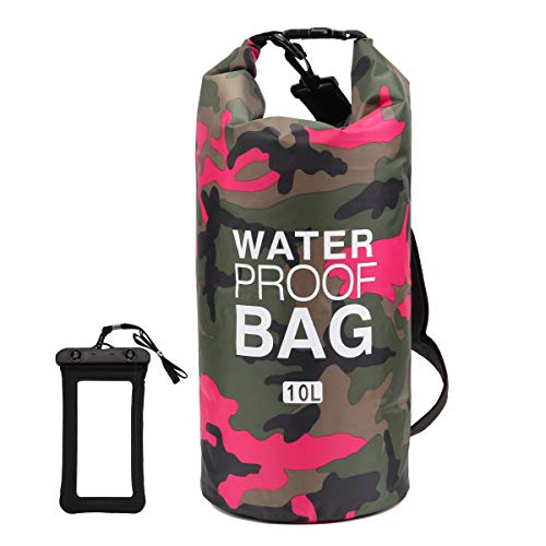 Bolsa seca impermeable 2L/5L/10L/15L/20L/30L, diseño roll top para mantener el equipo seco para kayak, rafting, bote, natación, camping, senderismo, playa y pesca con funda impermeable gratuita para teléfono (Rojo rosa, 2L) miniatura 1