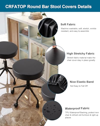 Image of CRFATOP 2 Pack Waterproof Bar Stool Covers Round Seat Slipcover,M,Black | 12-15 In Stretch Counter Cushion Protector, Washable, Pet Friendly, for Bar Kitchen Living Room Decor, No Cushion or Pad