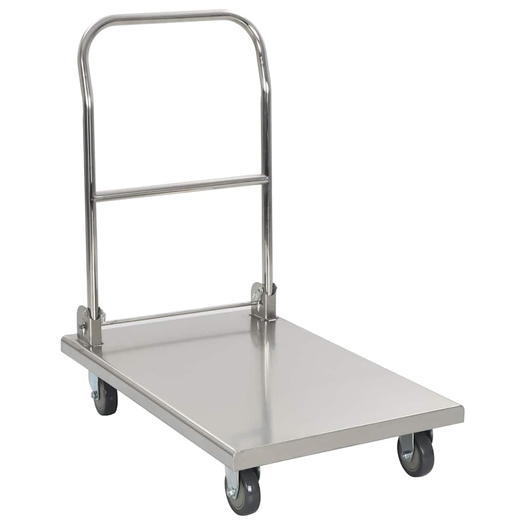 Carrello piattaforma argento in acciaio inox 82 x 53 x 86 cm con 200 kg, 2 ruote girevoli, 2 ruote d'appoggio, pieghevole per cucina, casa, sala da pranzo, trasporto e stoccaggio