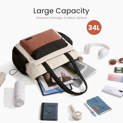 Image of LOVEVOOK Tote Bag for Women, 15.6 inch Laptop Work Bag with Cup Holder | 15.6 inch Padded Laptop Compartment Lightweight Puffer Design Multiple Organized Pockets Work, Travel & Everyday Ready