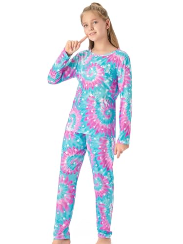 Topgal Little & Big Girls Long Sleeves & Pants Tie Dye Tropical Flowers Leaves Pajamas Kids PJ Set Sleepwear Size 6-184