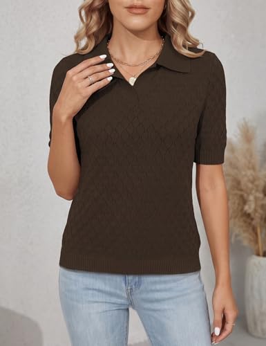 Image of Rapbin Womens Short Sleeve Knit Polo Shirts Summer Spring Sweater Tops