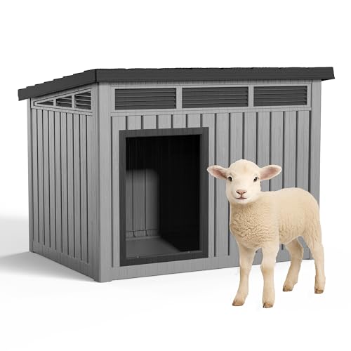 DRATO Outdoor Dog and Goat House - Resin All-Weather Dog House Outdoor Durable Dog Kennel Outside for Backyard Farm Pasture