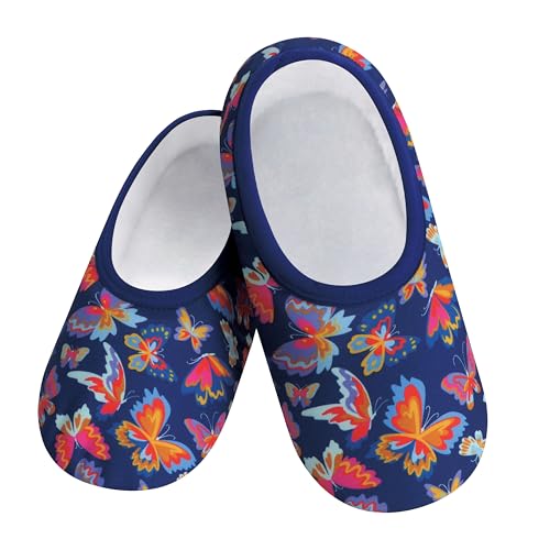 Image of Snoozies Skinnies Butterflies Bees slipper socks for Women Sherpa Lining Soft Non Slip and Foldable