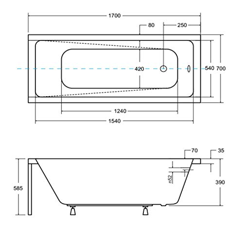 ECOLAM® Badewanne Wanne Rechteck Modern Acryl weiß 170x70 cm+ Bambus Ablage + Styroporverkleidung 1.041 zum Verfliesen + Ablaufgarnitur Ab- und Überlauf Automatik Füße Silikon Komplett-Set – Bild 5