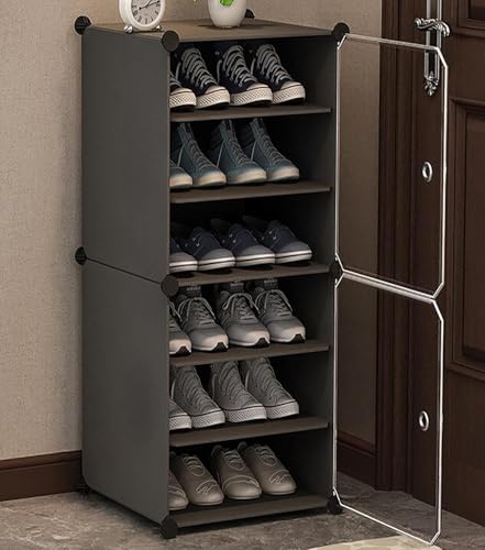 Image of Sunderlook Shoe Rack Plastic for Home- Slipper Stand, Professional Shoe Stand, Chappal Stand, Multipurpose Foldable Standing Comfort Runner Shoe Rack with Door (Charcoal Grey, 6 Shelf 2 Door)