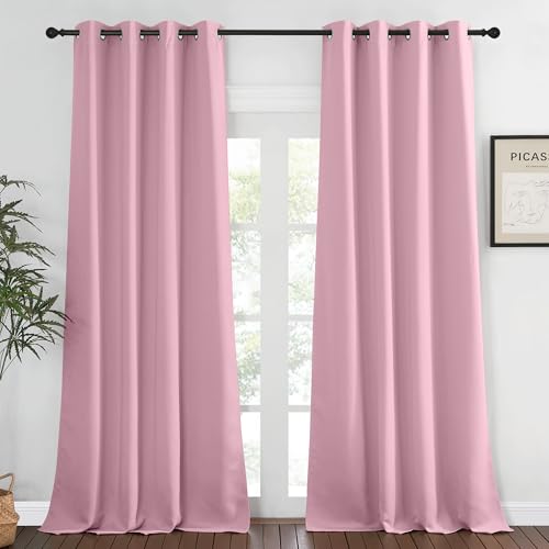 NICETOWN Blackout 108 inch Curtains for Sliding Glass Door, Grommet Thermal Insulated Room Darkening Window Treatment Sound Reducing Drapes for Room Divider, 1 Panel, W52 x L108, Rouge Pink