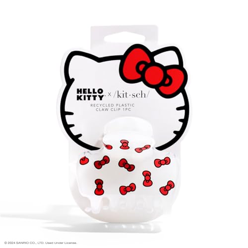 Hello Kitty x Kitsch Recycled Plastic Puffy Medium Hair Clips for Women, Claw Clips for Thin Hair, Claw Hair Clips for Short Hair, Medium Hair Claw Clips for Women, Cute Hair Claws, Kitty Bows