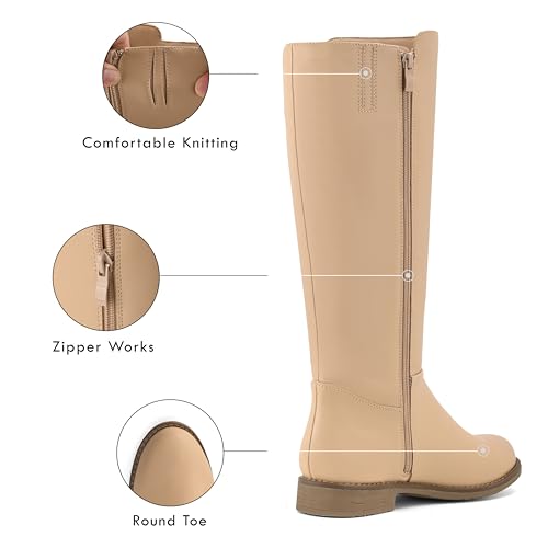 Image of Shoe'N Tale Women's Knee High Boots Flat Low Heel Stretchy Round Toe with Side Zipper