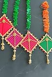 Pack of 6 Patola Print Kite Hanging with Jasmine Garlands | Indian Wedding Wall Door Decorative Hanging | Festival Haldi Mehendi Backdrop Decor | Makar Sankranti Lohri Decor Diwali Party Photo Props