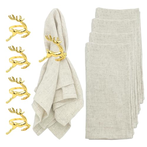 4er Pack Weihnachten Stoffservietten Beige, Leinenservietten mit 4...