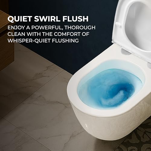 Image of Somany Eiffel Plus Quiet Swirl Wall Hung Toilet | Round Rimless Design, Dual Flush 3 /6 LPF | Tornado Flush & UF Soft-Close Top-Fixing Seat