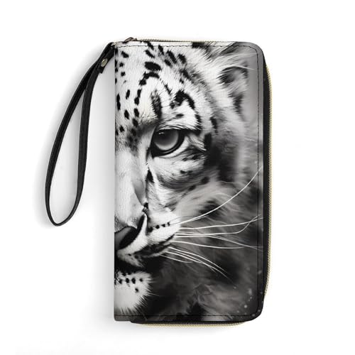 Snow Leopard Portable Long Wallet for Women Men Zipped Travel Purse Credit Card Holder Coin Pouch