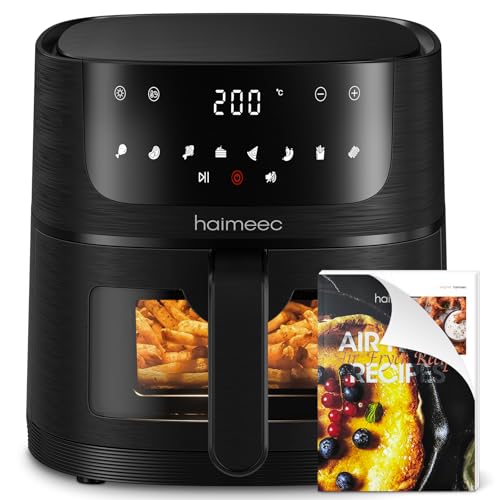 HAIMEEC Air Fryer 4L, Friteuse Sans Huile 8-en-1 avec Fenêtre de Visualisation, 1350W avec Ecran Tactile Digital, Réglable 30°C-200°C, 90% de Matières Grasses en Moins, Nettoyage Facile,