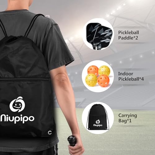 Image of niupipo Pickleball Paddles Set of 2 or 4, USAPA Approved Fiberglass Pickleball Paddle Set with Balls and Bag, Polypropylene Honeycomb Core, Lightweight Pickleball Paddles for Beginners Men Women
