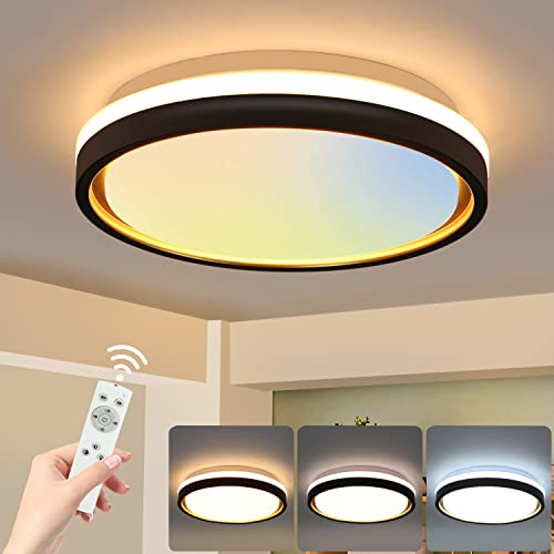 Hurrah Led Ceiling Light Fixture With Remote Control - 17W Flush Mount Dimmable Ceiling Lamp Black Round 2700K-6500K 11.8In Close To Ceiling Lighting For Bedroom Living Room Hallway Kitchen #TOP4