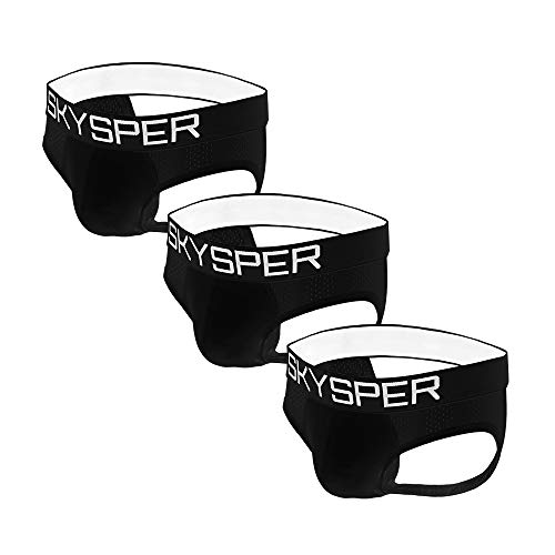 SKYSPER 3pcs Tangas para Hombre Slips Ropa Interior Hombre Jockstrap Suspensorio Bragas Pantalones Cortos Calzoncillos Bóxer para Hombre Thong Lencería Deportivo Algodón Suave Transpirable Deporte