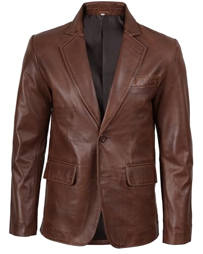 Image of Blingsoul Mens Leather Blazer - Casual Leather Sport Coat with Notch Lapel, Real Lambskin Leather Jacket for Men