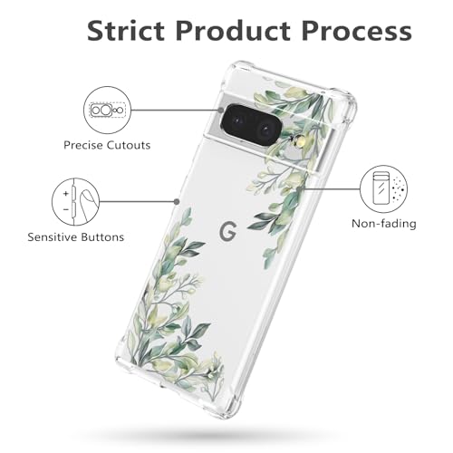 RALEAVO Compatible with Google Pixel 8 Clear Floral Case Girly Soft Slim Bumper Case with Flower Pattern for Pixel 8-Leaf Pattern - Image 3