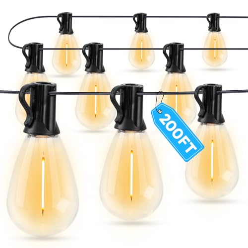 GvvooHome LED Outdoor String Lights 200FT Waterproof Patio Lights with 62 Shatterproof S11 Plastic Bulbs 2700K Warm White Edison Hanging Lights for Backyard Garden Porch Bistro