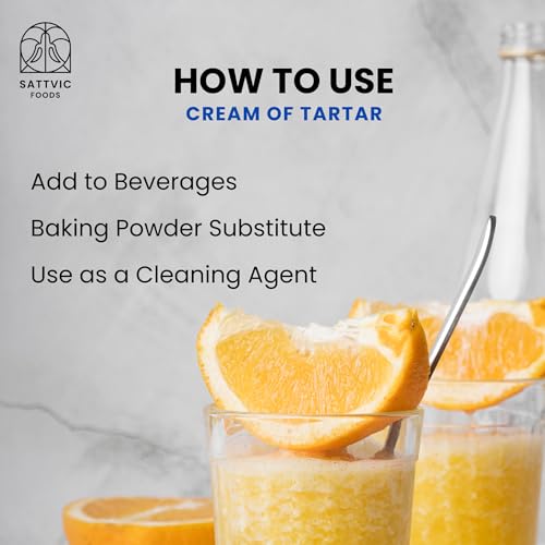 Image of Sattvic Foods Cream of Tartar Powder (100 g) | Potassium Bitartrate | Keto-Friendly Adrenal Energizer | Use in Cooking, Leavener in Baking, Natural Non-Toxic Cleaner
