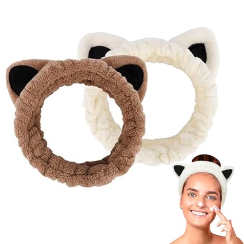 XUZOPIM 2 Piezas Diadema Skincare Orejas De Gato, Faciales De Spa Para Maquillaje Y Lavar Cara Banda Facial De Cabeza Para Spa Yoga Ducha Envoltura Elástica Para Cabeza Para Niña Mujer