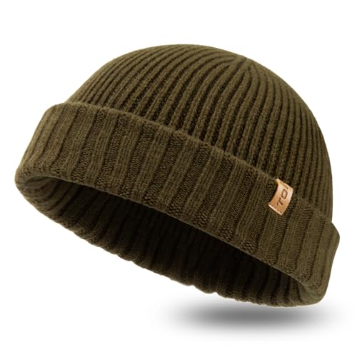 Image of TOP-EX PolarWool 100% Merino Wool Short Fisherman Beanie Men Women | Two size options with soft breathable warmth two wearable styles for commuting travel outdoor wear and gifting