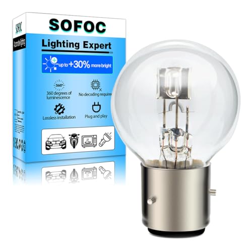 SOFOC Bombilla BA21D 6V 45/40W Halógena Faro Moto G40 Blanco Cálido Doble Filamento Luz Larga/Corta Base Bayoneta 3 Pasadores 120° 1Pza