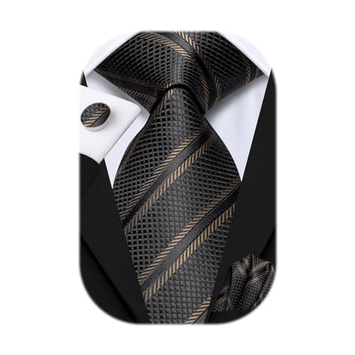 Image of Hi-Tie Men's Tie Sets Silk Paisley Striped Necktie Pocket Square Cuff-links Sets Wedding Business Holiday