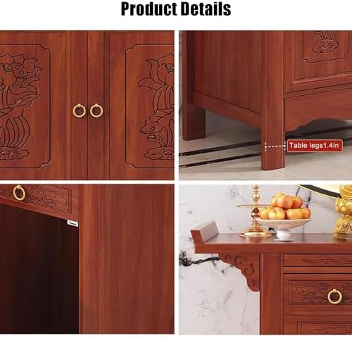 Buddhist Altar Table with Storage, Bamboo Meditation & Prayer Shrine, Chinese Offering Cabinet for Living Room, 34.7in Pedestal Stand for Spiritual Practice