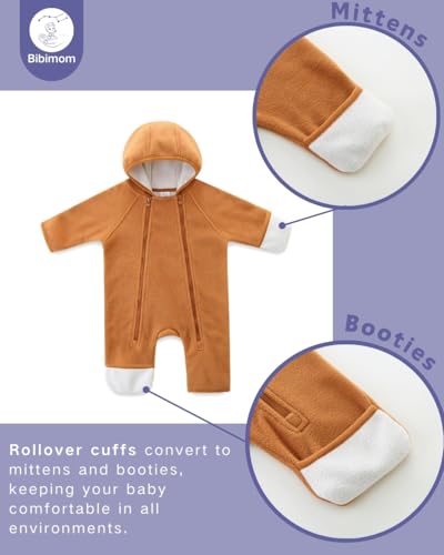 Baby Romper Winter Boy Girl Solid Polar Fleece Zipper Fold-over Mitten Footie Hooded Jumpsuit Outerwear Fall Spring3