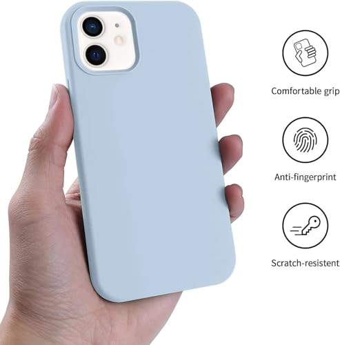 Image of Premium Liquid Silicone Case for iPhone 12 & 12 Pro - Slim Full Body Protective Back Cover with Soft Microfiber Lining, Anti-Slip Grip Scratch Resistant Phone Case(Light Blue)