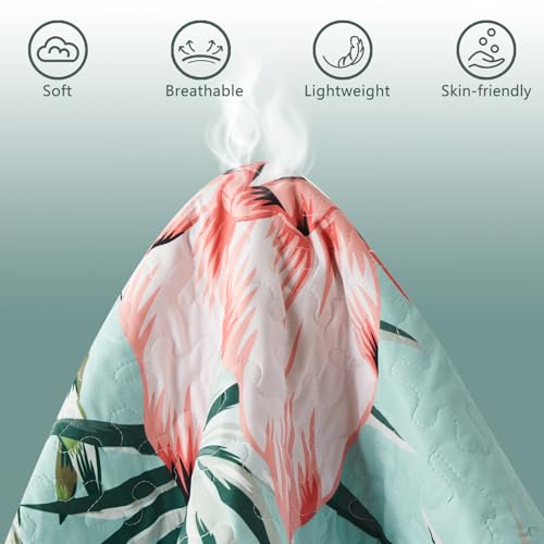 Yogeneg King Quilt Bedding Set,Green Pink Botanical Pattern Sky Blue King/Cal King Quilt Set,3 Piece Lightweight Soft Summer Bedspread Coverlet with 2 PIillow Shams,All Season(Sky Blue,110"x96") - Image 7