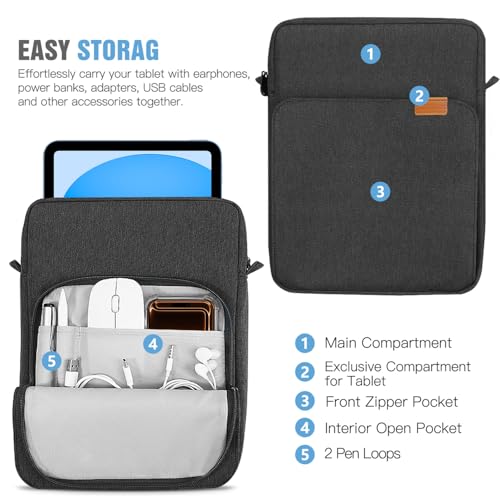 Image of TiMOVO 9-11 inch Tablet Sleeve Bag Carrying Case with Strap, Black & Grey | Fits iPad A16 11 inch, Pad Air 11 /5th & 4th 10.9 inch, 10th Gen /10.2 inch, Galaxy Tab A11 Plus, Multi-Pocket, Handle, Padded Protection