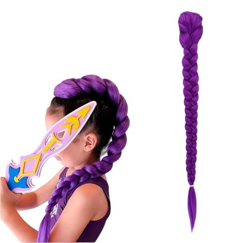 YEJAHY Lila Haare zum Einflechten Zopf Extension Ru-mi Perücke für Kinder Halloween Cosplay Perücke Lila 66cm Weiche Hochtemperaturfaser Pferdeschwanz mit Sicherheitsclip Fasching
