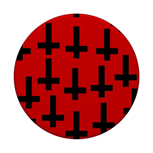 unholy upside down cross red PopSockets Swappable PopGrip, Black - Image 3