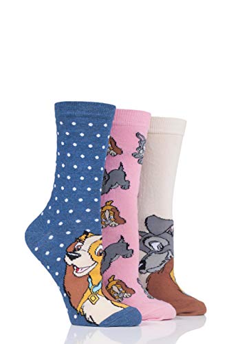 SockShop Ladies Disney The Lady and the Tramp Cotton Socks Pack of 3 Assorted 4-8