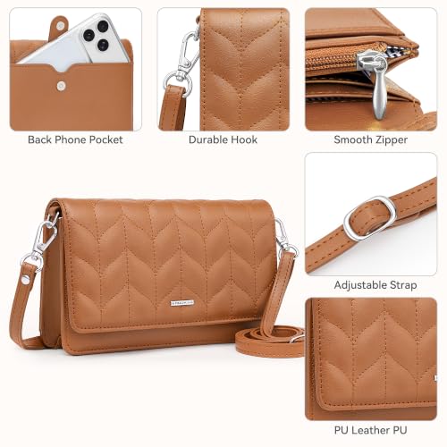 Image of nuoku Women Small Crossbody Bag Cellphone Purse Wallet with RFID Card Slots 2 Straps Wristlet
