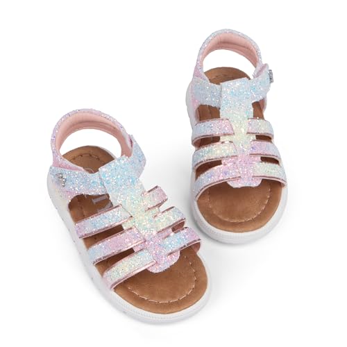 Image of QIY Toddler Girl Sandals Little Kids Summer Dress Shoes Open Toe Flats Princess Sandals for School Beach Party