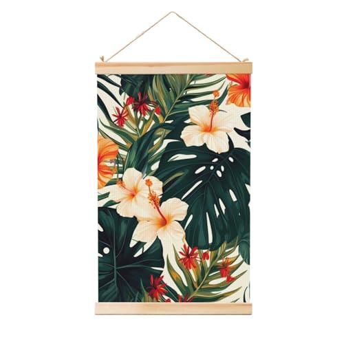Impression sur toile tropicale fleurs hawaïennes et cadre en bois mural