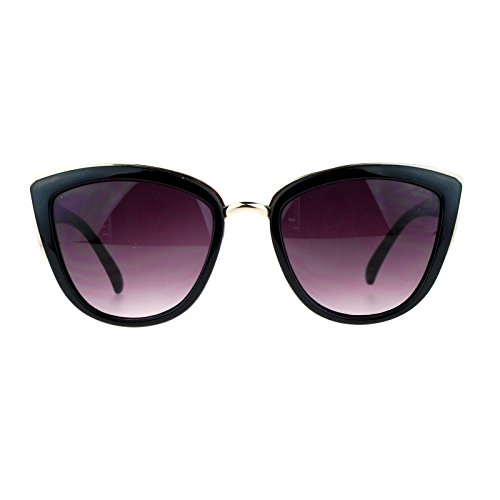 SA106 Runway Fashion Metal Bridge Trim Oversized Cat Eye Sunglasses Black Gold