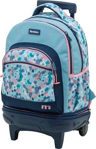 Sportandem Tandem mochila con carro desmontable y ruedas silenciosas, azul marino rosa celeste, 35 L, 2 compartimentos amplios, bolsillo frontal organizador, antivuelco